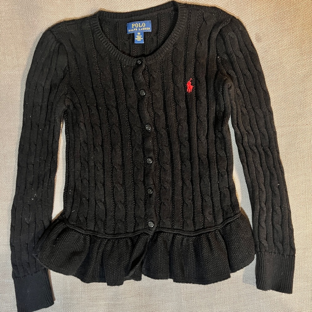 Kids Black Polo Knit Peplum Sweater Sz 6X